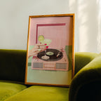 Retro Cocktail Record Player Wall Art, Martini Vinyl Print, Pink Turntable Poster, Bar Cart Decor, Music Lover Printable, Digital Download