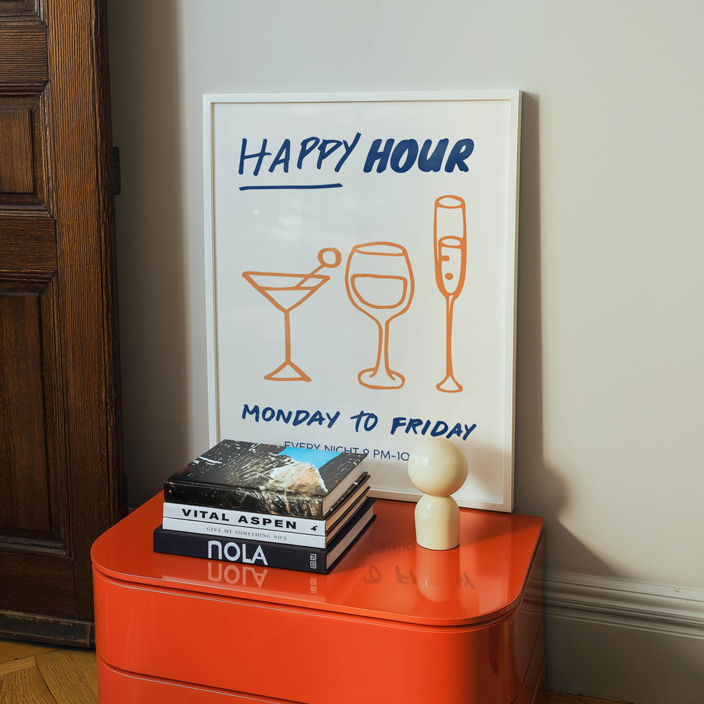 Happy Hour Wall Art Print, Cocktail Bar Cart Decor, Wine Martini Champagne Poster, Home Bar Printable, Kitchen Bar Wall Decor, DIGITAL