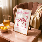 Girly Happy Hour Print, Pink Bar Cart Wall Art, Cocktail Line Art Poster, Girls Night Decor, Bachelorette Party Printable, DIGITAL