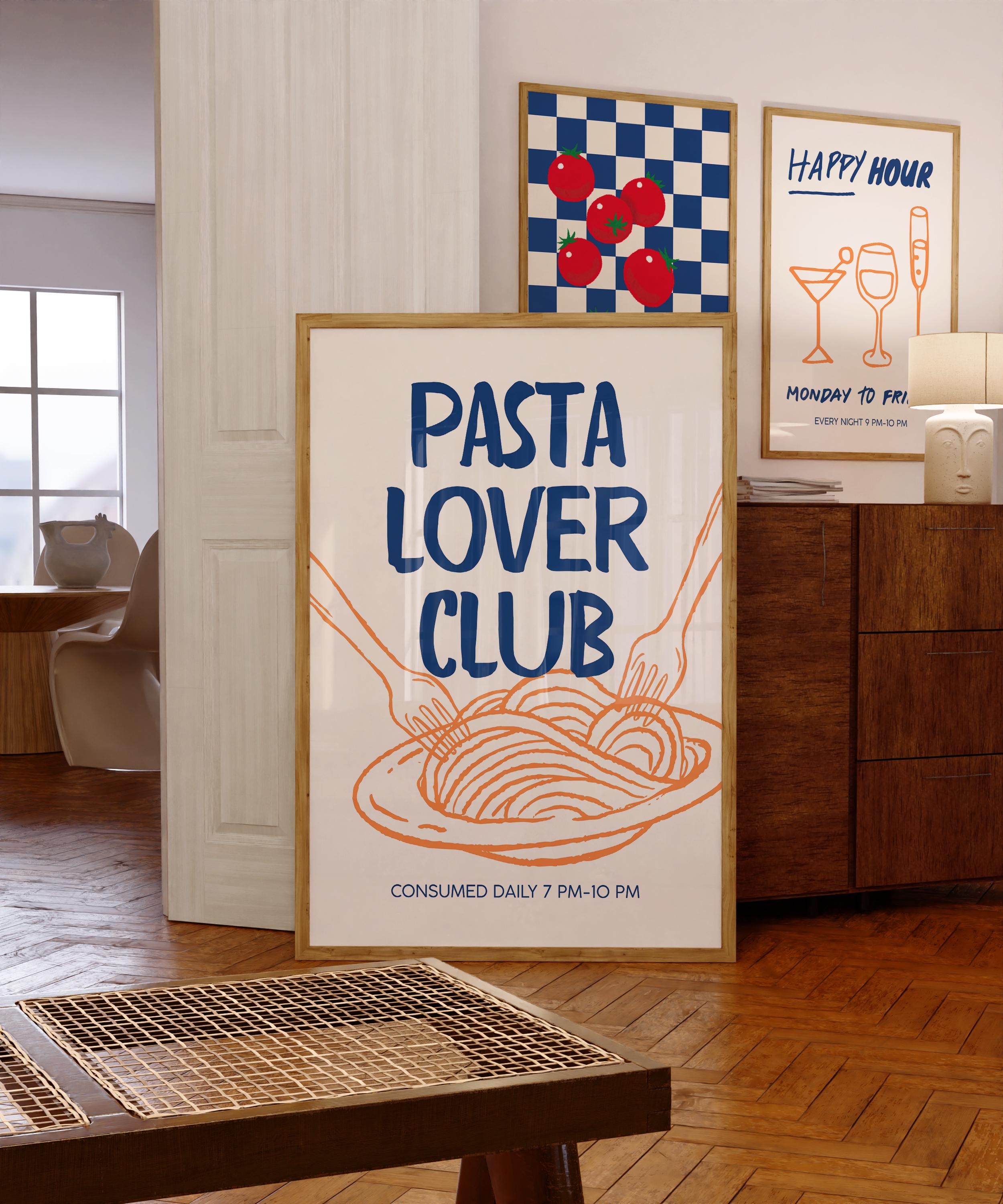Pasta Lover Club Wall Art, Italian Kitchen Print, Pasta Typography Poster, Foodie Wall Decor, Kitchen Quote Printable, Digital Download