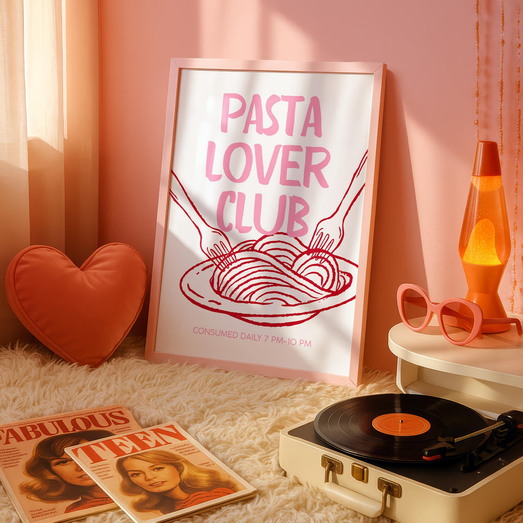 Pink Pasta Lover Club Wall Art, Italian Kitchen Print, Pasta Typography Poster, Feminine Foodie Decor, Cute Kitchen Printable, DIGITAL