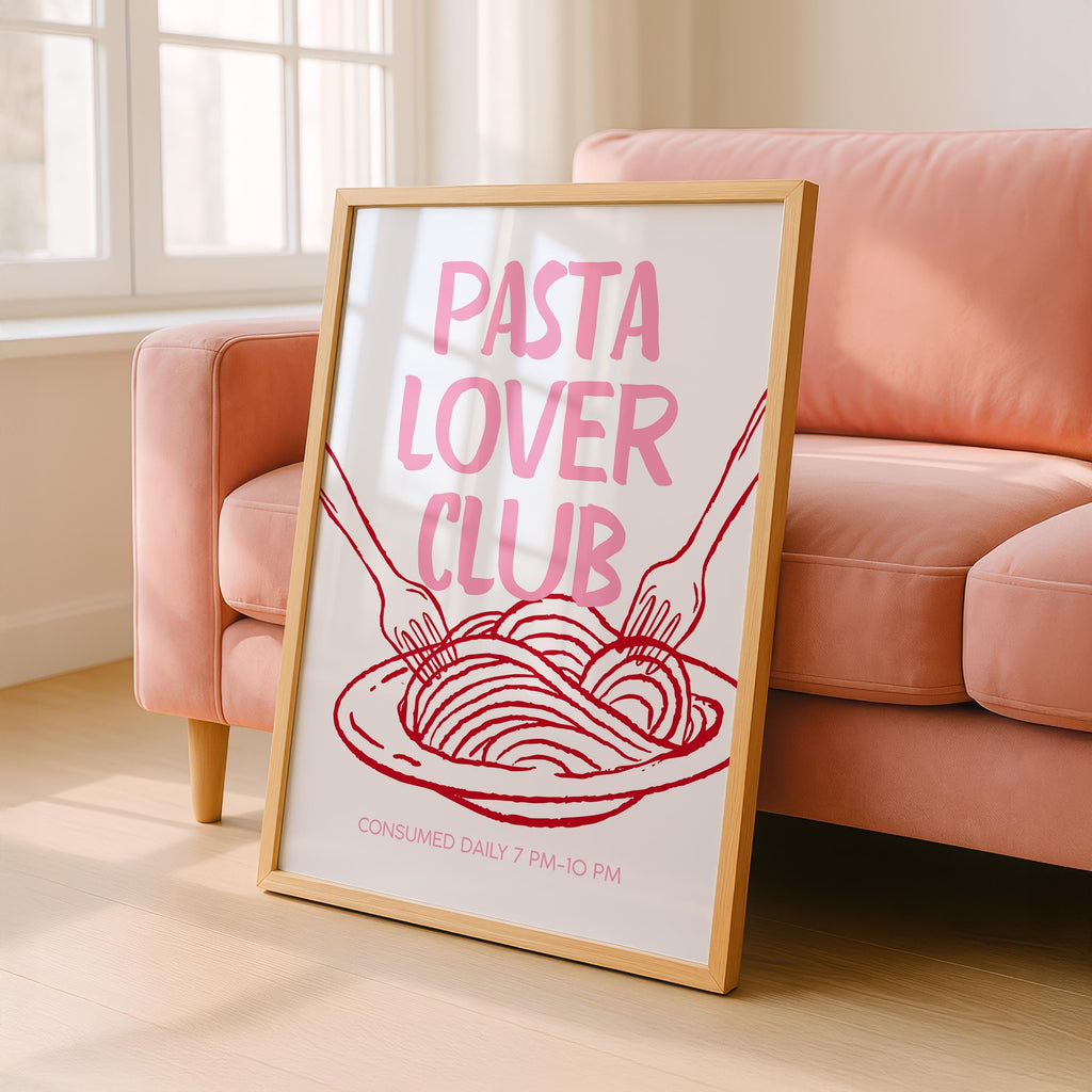 Pink Pasta Lover Club Wall Art, Italian Kitchen Print, Pasta Typography Poster, Feminine Foodie Decor, Cute Kitchen Printable, DIGITAL