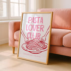 Pink Pasta Lover Club Wall Art, Italian Kitchen Print, Pasta Typography Poster, Feminine Foodie Decor, Cute Kitchen Printable, DIGITAL