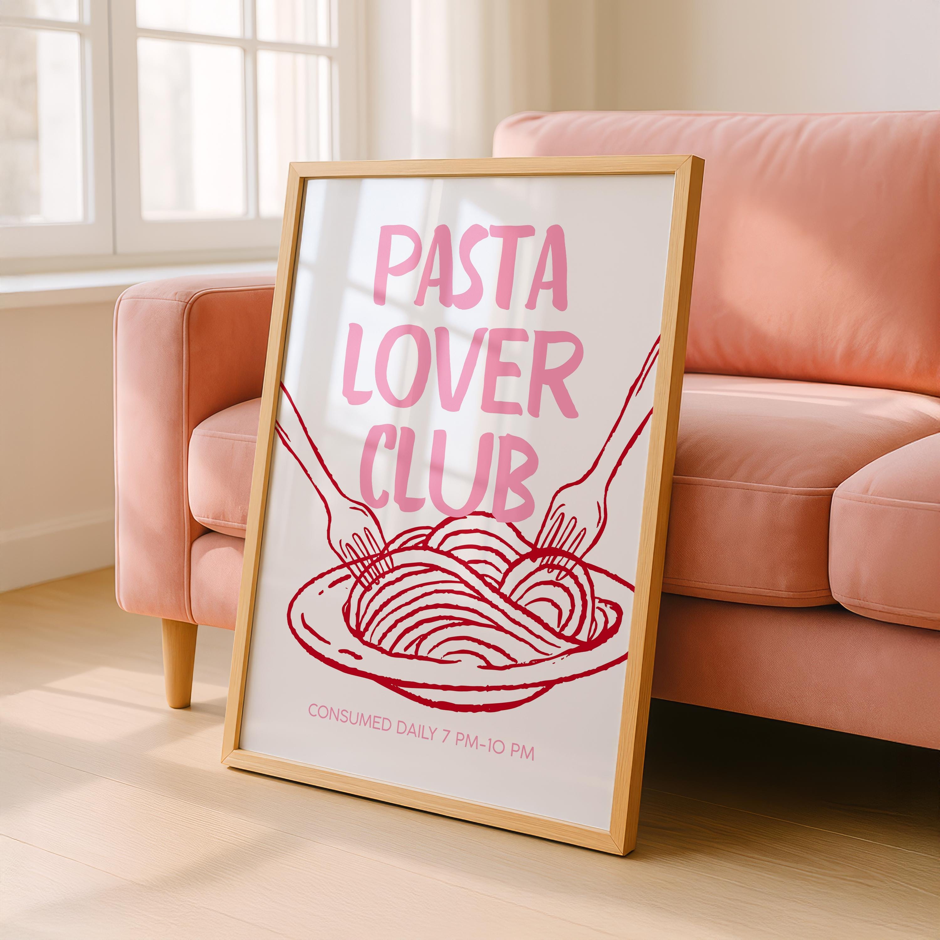 Pink Pasta Lover Club Wall Art, Italian Kitchen Print, Pasta Typography Poster, Feminine Foodie Decor, Cute Kitchen Printable, DIGITAL