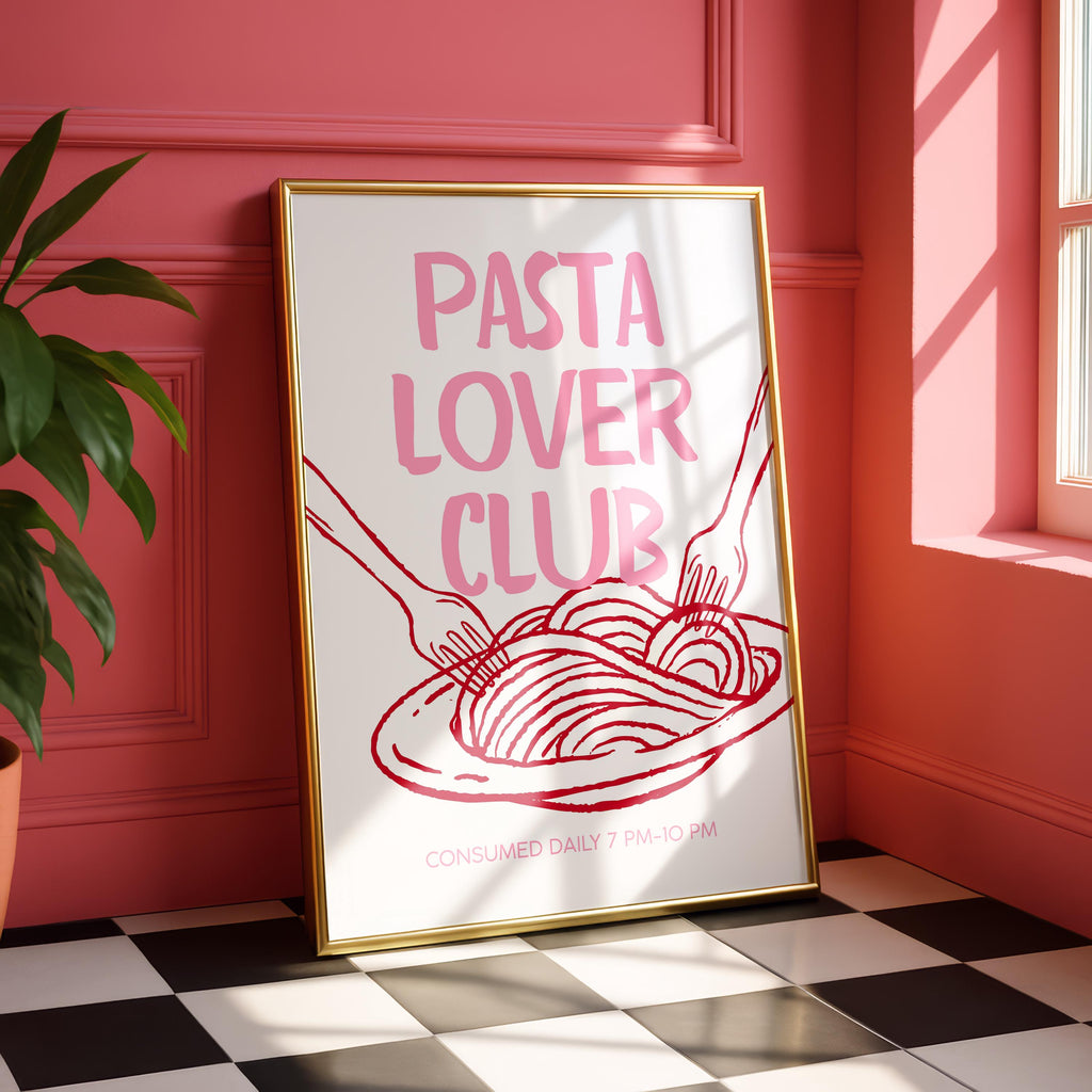 Pink Pasta Lover Club Wall Art, Italian Kitchen Print, Pasta Typography Poster, Feminine Foodie Decor, Cute Kitchen Printable, DIGITAL