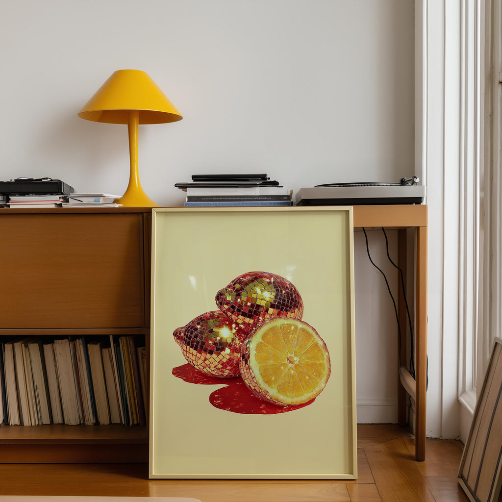 Disco Lemon Wall Art, Retro Citrus Poster, Funky Kitchen Print, Glitter Fruit Decor, Bar Cart Wall Art, Trendy Print, Digital Download