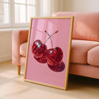 Disco Cherry Pink Wall Art Printable, Sparkly Red Fruit Poster, Glam Pop Art Decor, Girly Aesthetic Digital Download, Fun Gift For Her