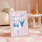 Meet Me at the Beach Wall Art, Coastal Bikini Poster, Pink Striped Beach Print, Preppy Summer Decor Beach House Print Bikini Line Art Poster