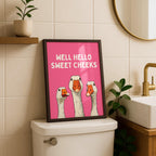 Well Hello Sweet Cheeks Wall Art, Funny Bathroom Wall Decor, Goose Illustration Print, Pink Bathroom Poster, Cute Animal Art, Bathroom Humor