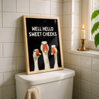 Well Hello Sweet Cheeks Wall Art, Funny Bathroom Wall Decor, Goose Illustration Print, Black Bathroom Poster, Cute Animal Art Bathroom Humor