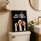 Well Hello Sweet Cheeks Wall Art, Funny Bathroom Wall Decor, Goose Illustration Print, Black Bathroom Poster, Cute Animal Art Bathroom Humor