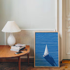 Sailboat Wall Art Print, Minimal Blue Coastal Art, Nautical Wall Decor, Modern Ocean Artwork, Printable Wall Art, Blue Striped Poster