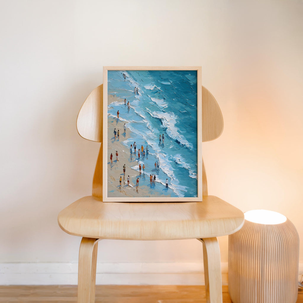 Beach Wall Art Print, Coastal Seaside Artwork, Ocean Shore Painting, Summer Beach Scene, Printable Coastal Wall Art Mini People Trendy Print