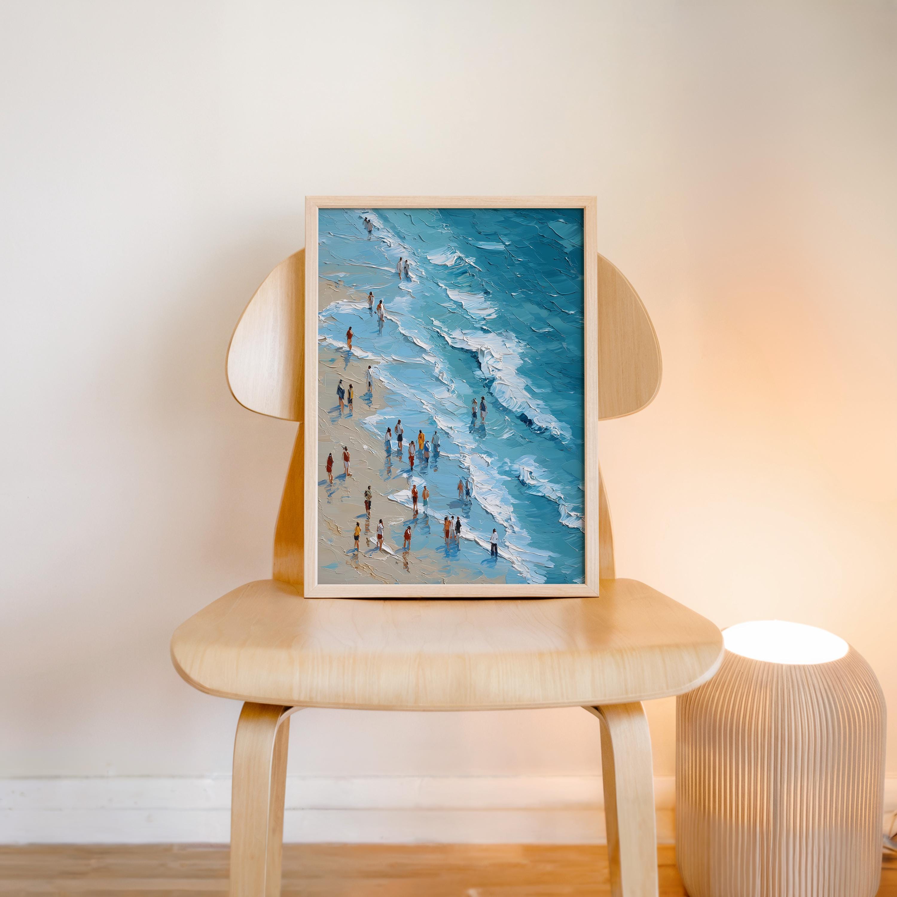 Beach Wall Art Print, Coastal Seaside Artwork, Ocean Shore Painting, Summer Beach Scene, Printable Coastal Wall Art Mini People Trendy Print