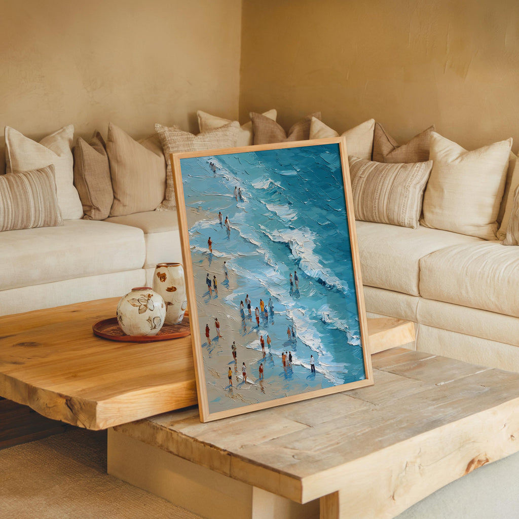Beach Wall Art Print, Coastal Seaside Artwork, Ocean Shore Painting, Summer Beach Scene, Printable Coastal Wall Art Mini People Trendy Print