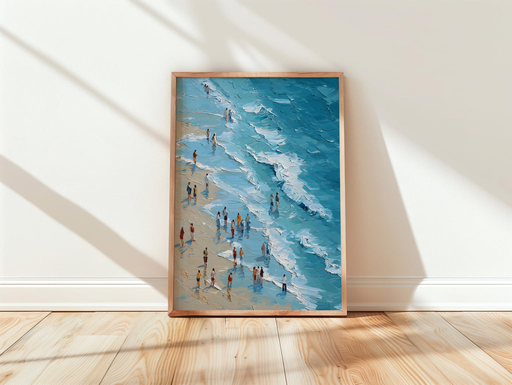 Beach Wall Art Print, Coastal Seaside Artwork, Ocean Shore Painting, Summer Beach Scene, Printable Coastal Wall Art Mini People Trendy Print
