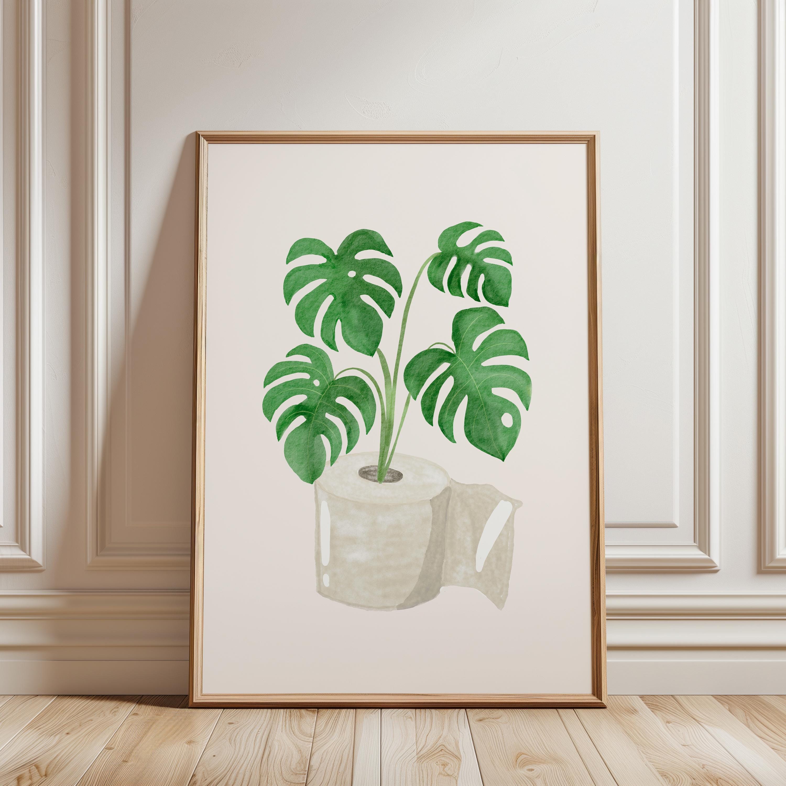 Boho Bathroom Wall Art, Monstera Plant Print, Green Botanical Toilet Decor, Minimalist Spa Bathroom Poster, Modern Bathroom Wall Decor