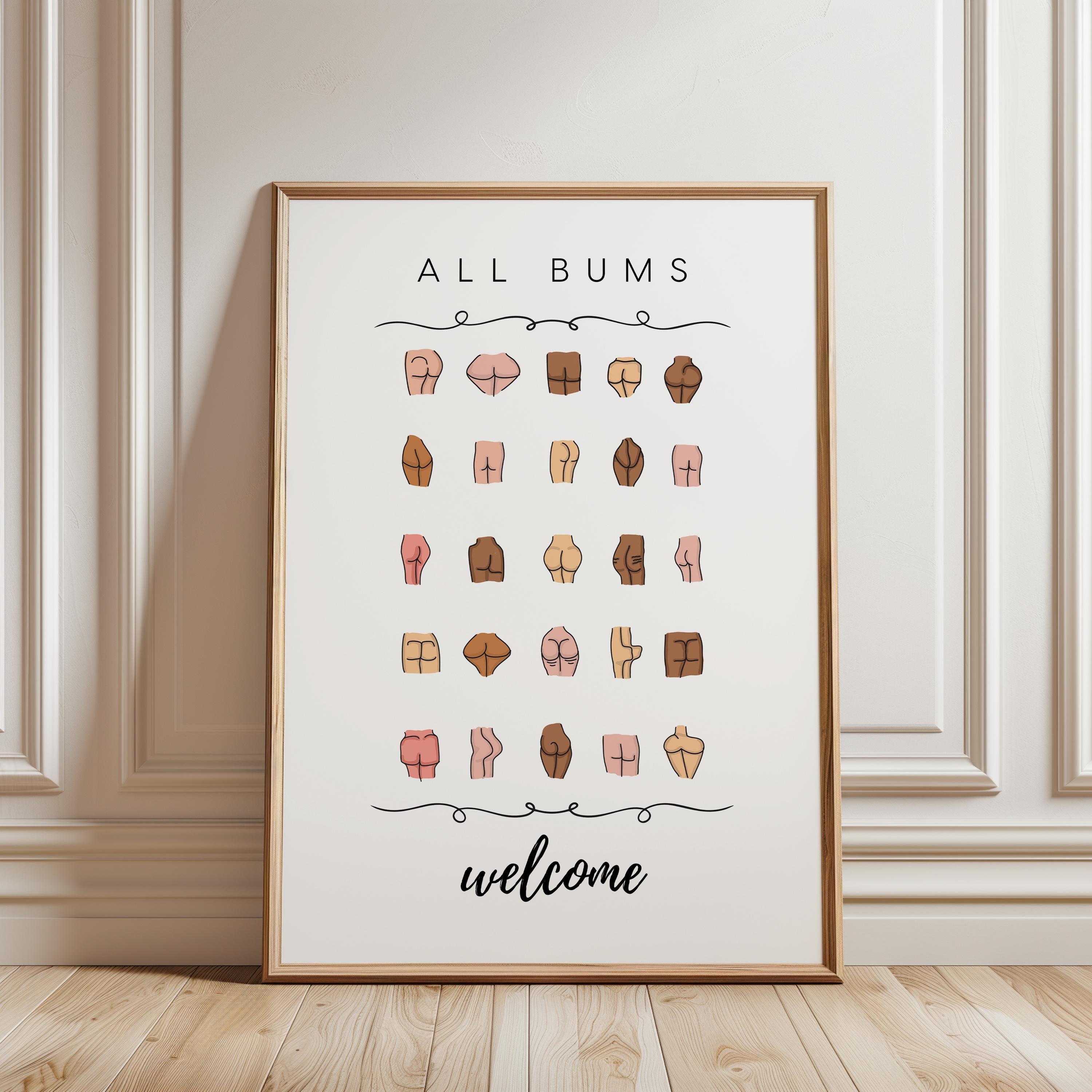Funny Bathroom Wall Art, All Bums Welcome Poster, Cheeky Butt Collage Print, Body Positive Bathroom Sign, Quirky Home Decor DIGITAL