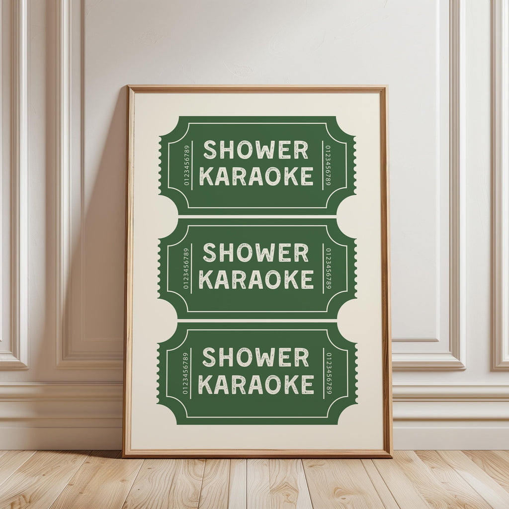 Shower Karaoke Print, Funny Bathroom Wall Art, Retro Ticket Poster, Green Check Print, Humorous Bathroom Decor, Digital Download Gift