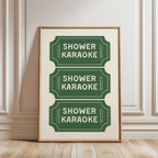 Shower Karaoke Print, Funny Bathroom Wall Art, Retro Ticket Poster, Green Check Print, Humorous Bathroom Decor, Digital Download Gift
