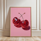 Disco Cherry Pink Wall Art Printable, Sparkly Red Fruit Poster, Glam Pop Art Decor, Girly Aesthetic Digital Download, Fun Gift For Her