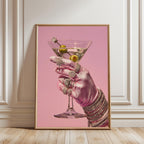 Pink Glam Martini Art Print, Fashion Wall Art, Diamond Hand Poster, Chic Bar Decor, Luxury Cocktail Artwork, Gift for Her, DIGITAL DOWNLOAD