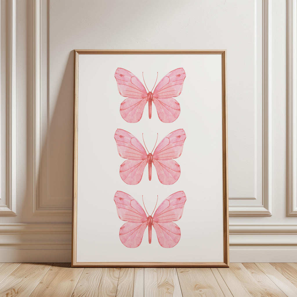 Trendy Pink Butterfly Wall Art, Preppy pink poster, College Apartment Decor, Watercolor Butterfly Print, coquette room decor, Girly Wall Art