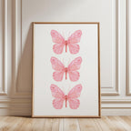 Trendy Pink Butterfly Wall Art, Preppy pink poster, College Apartment Decor, Watercolor Butterfly Print, coquette room decor, Girly Wall Art