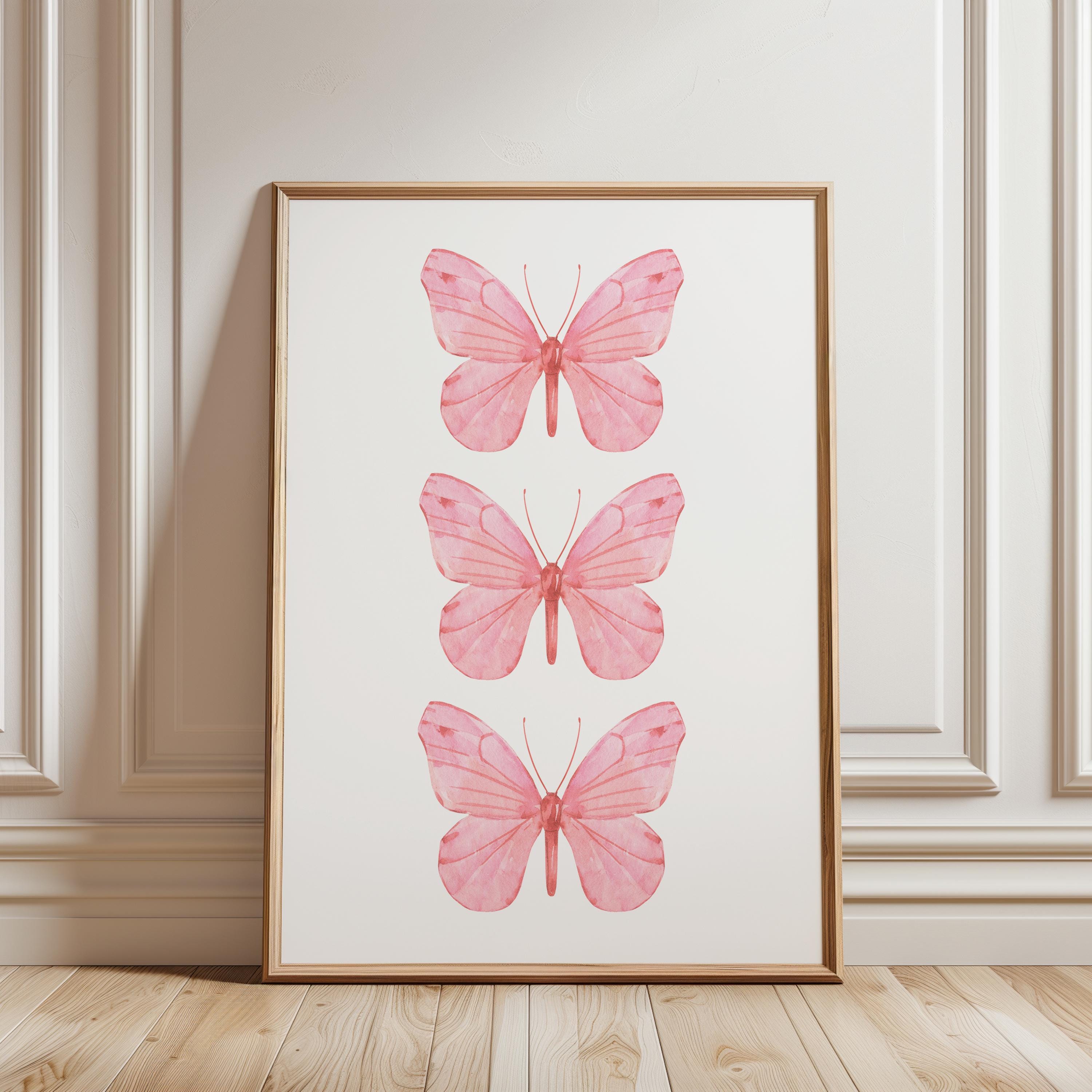 Trendy Pink Butterfly Wall Art, Preppy pink poster, College Apartment Decor, Watercolor Butterfly Print, coquette room decor, Girly Wall Art