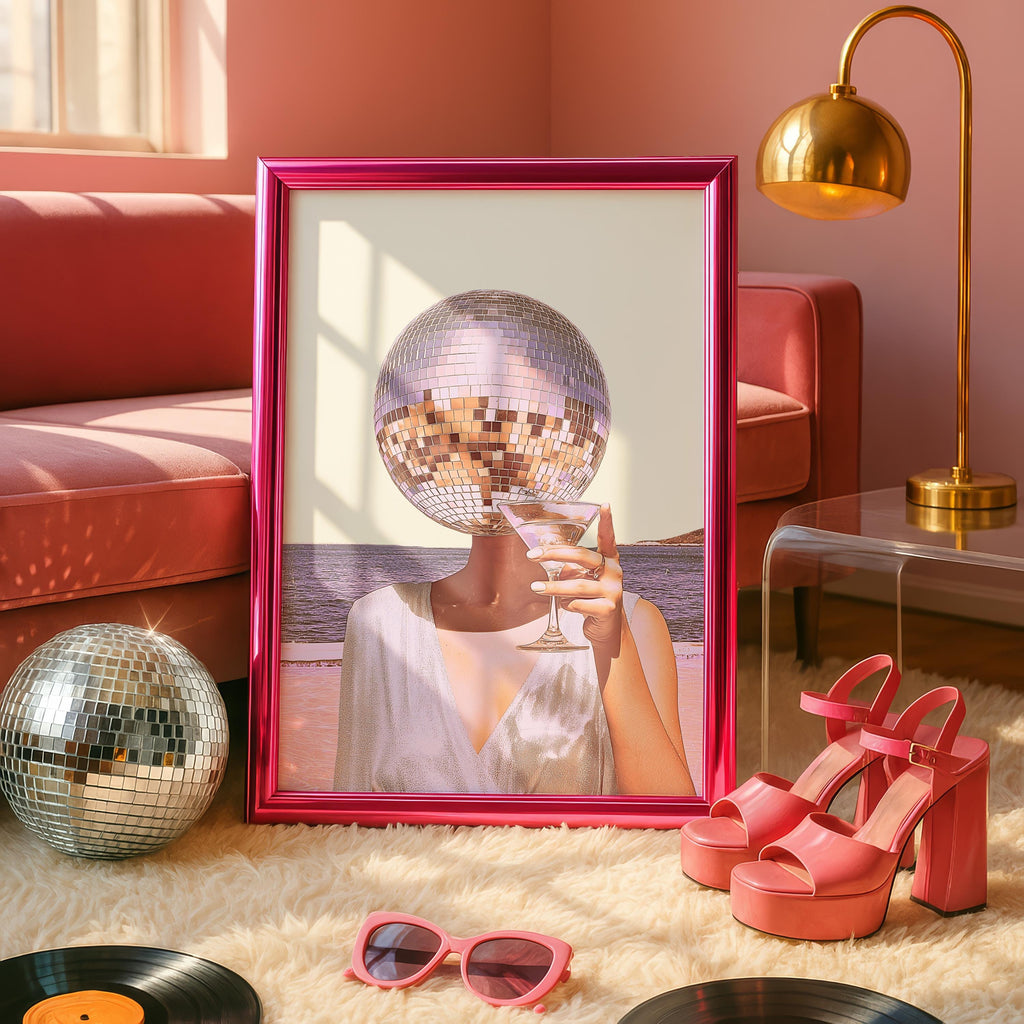 Retro Summer Gallery Wall Set, Disco Ball & Vinyl Poolside Art, Neutral Aesthetic Posters, Trendy Living Room Decor, Printable Art Bundle