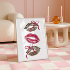 Leopard Lips Wall Art Print, Coquette Bow Lip Poster, Girly Glam Printable Art, Red Kiss Print, Maximalist Fashion Wall Decor, DIGITAL