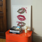 Leopard Lips Wall Art Print, Coquette Bow Lip Poster, Girly Glam Printable Art, Red Kiss Print, Maximalist Fashion Wall Decor, DIGITAL