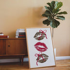Leopard Lips Wall Art Print, Coquette Bow Lip Poster, Girly Glam Printable Art, Red Kiss Print, Maximalist Fashion Wall Decor, DIGITAL