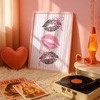 Pink Leopard Lips Wall Art, Coquette Bow Lip Print, Striped Girly Poster, Glam Kiss Printable, Feminine Gallery Wall Decor, Digital Download