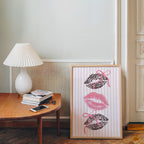 Pink Leopard Lips Wall Art, Coquette Bow Lip Print, Striped Girly Poster, Glam Kiss Printable, Feminine Gallery Wall Decor, Digital Download