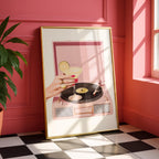 Pink Retro Record Player Wall Art, Cocktail Aesthetic Printable, Bar Cart Decor, Girly Martini Print, Vintage Vinyl Poster Digital Download