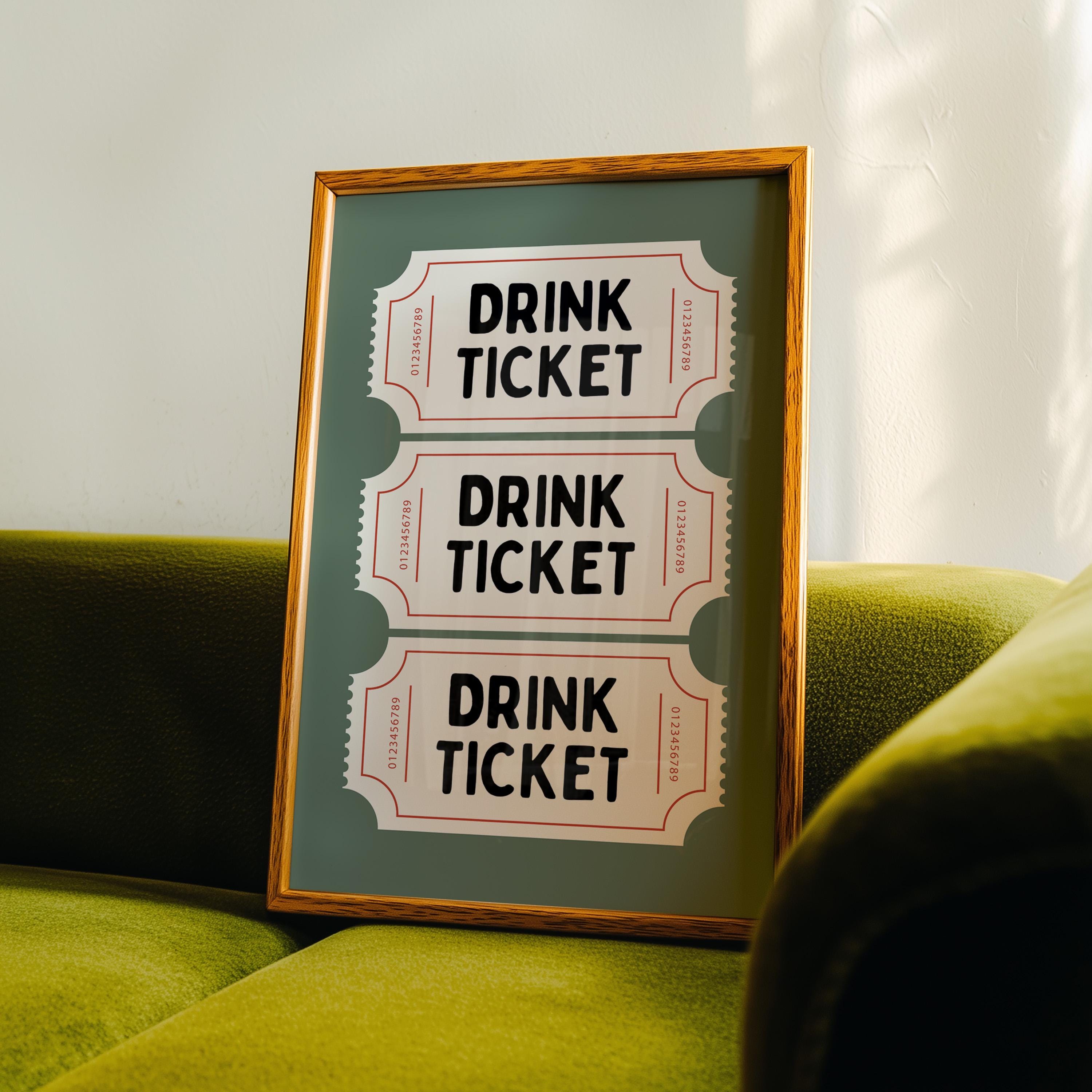 Drink Ticket Wall Art Printable, Retro Bar Cart Decor, Pub Style Poster, Man Cave Wall Art, Vintage Ticket Print Digital Download