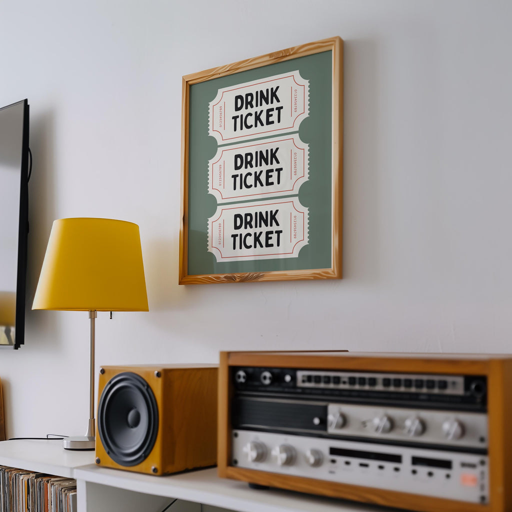 Drink Ticket Wall Art Printable, Retro Bar Cart Decor, Pub Style Poster, Man Cave Wall Art, Vintage Ticket Print Digital Download