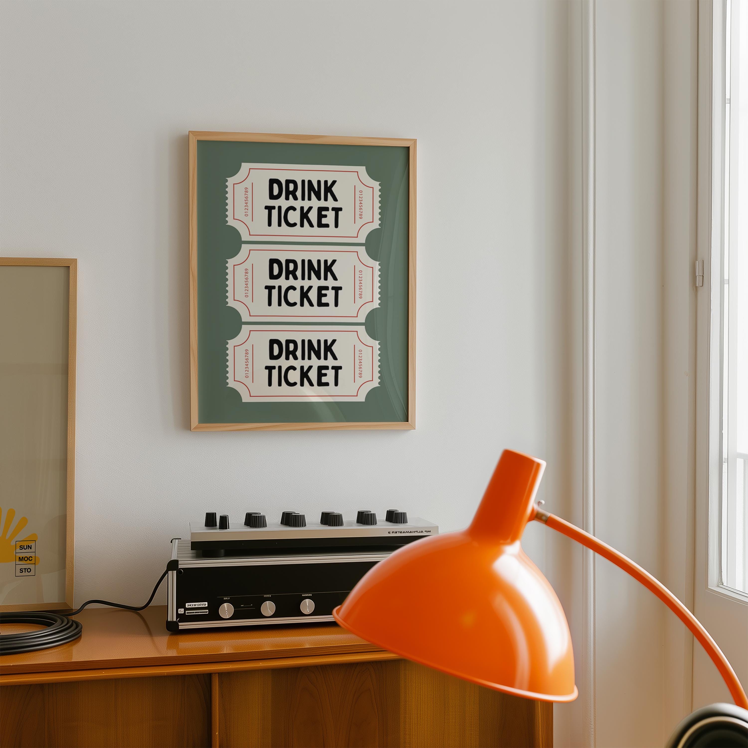 Drink Ticket Wall Art Printable, Retro Bar Cart Decor, Pub Style Poster, Man Cave Wall Art, Vintage Ticket Print Digital Download