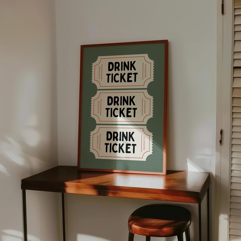 Drink Ticket Wall Art Printable, Retro Bar Cart Decor, Pub Style Poster, Man Cave Wall Art, Vintage Ticket Print Digital Download