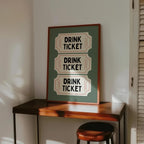 Drink Ticket Wall Art Printable, Retro Bar Cart Decor, Pub Style Poster, Man Cave Wall Art, Vintage Ticket Print Digital Download