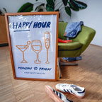 Happy Hour Wall Art Print, Cocktail Bar Cart Decor, Wine Martini Champagne Poster, Home Bar Printable, Kitchen Bar Wall Decor, DIGITAL