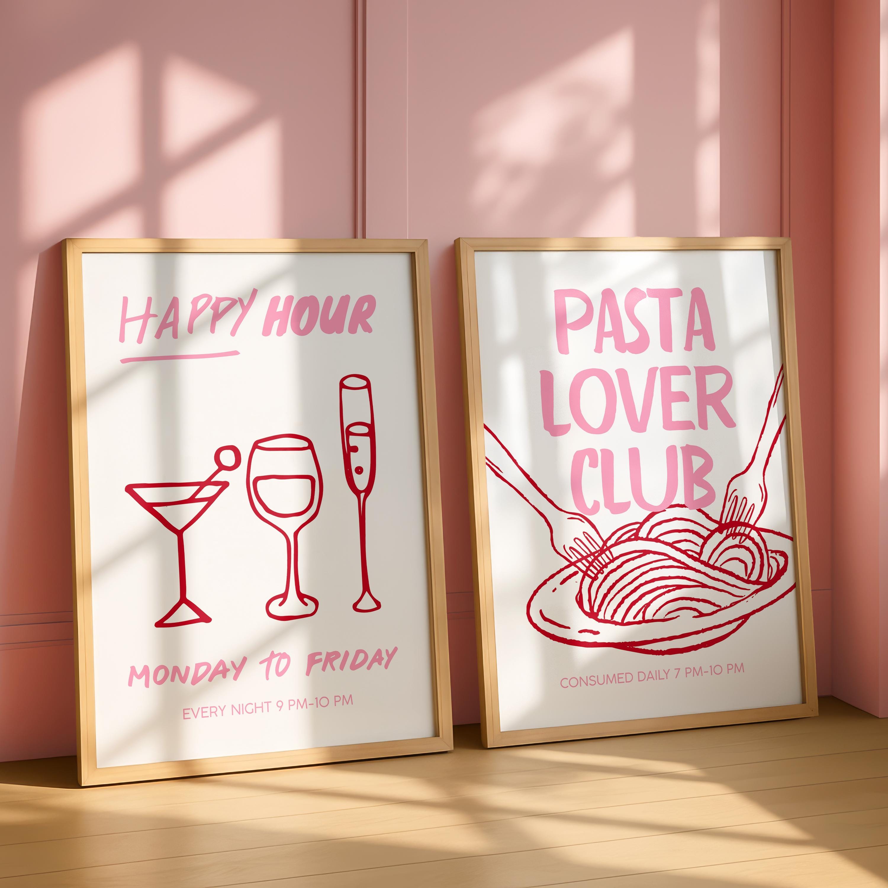 Girly Happy Hour Print, Pink Bar Cart Wall Art, Cocktail Line Art Poster, Girls Night Decor, Bachelorette Party Printable, DIGITAL