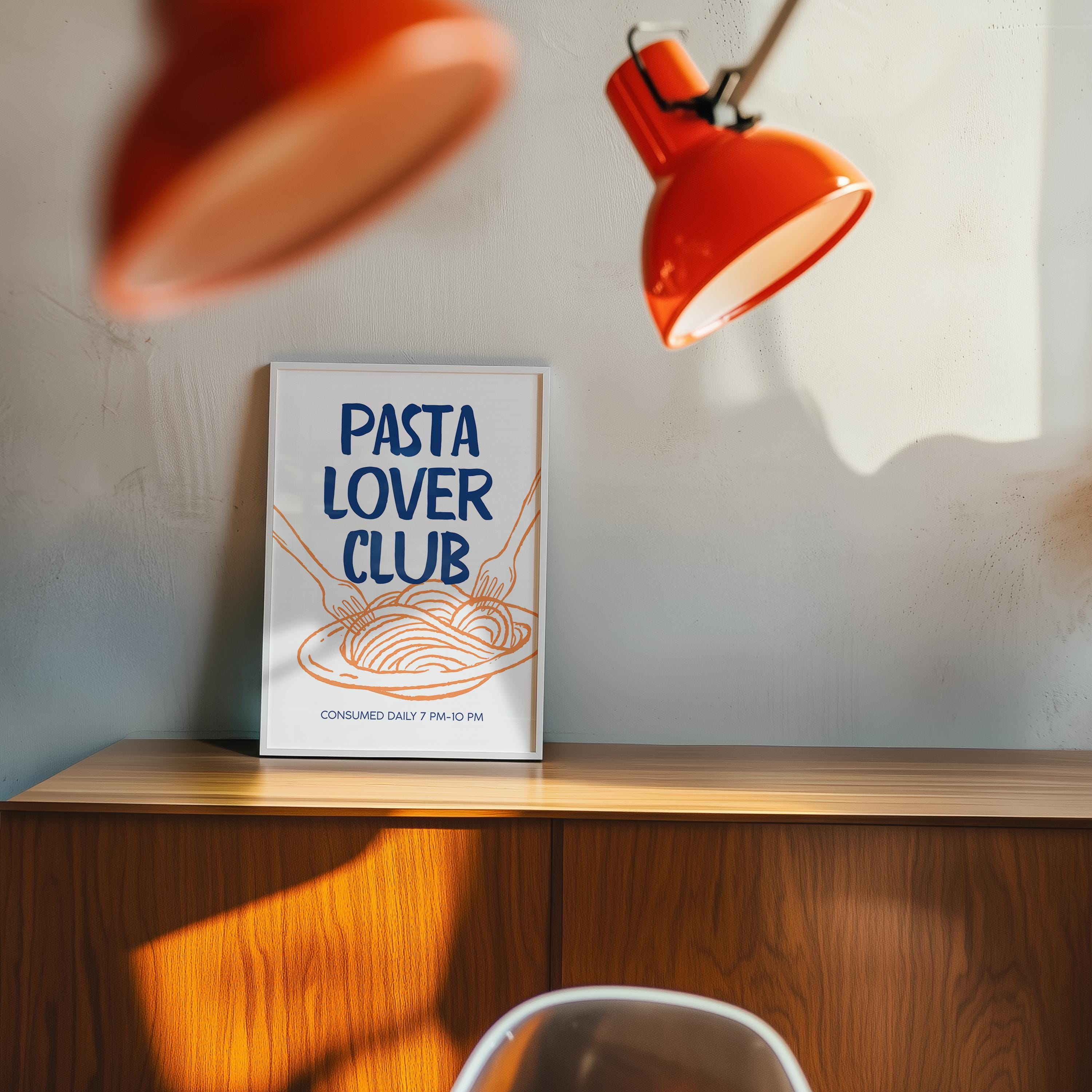 Pasta Lover Club Wall Art, Italian Kitchen Print, Pasta Typography Poster, Foodie Wall Decor, Kitchen Quote Printable, Digital Download