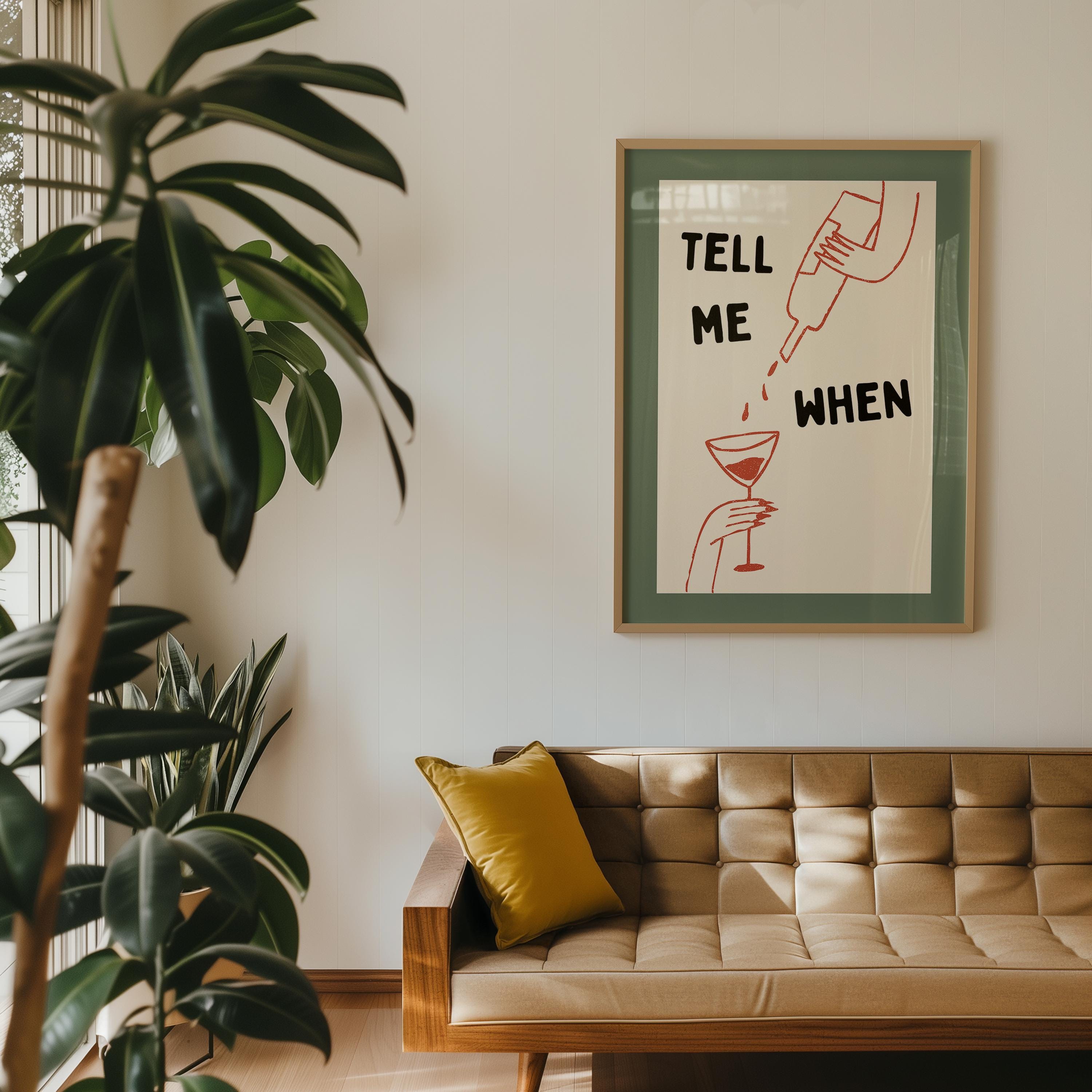 Tell Me When Print, Funny Cocktail Poster, Minimal Line Art Wall Art, Trendy Bar Cart Decor, Modern Typography Art, DIGITAL