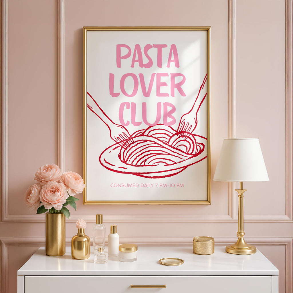 Pink Pasta Lover Club Wall Art, Italian Kitchen Print, Pasta Typography Poster, Feminine Foodie Decor, Cute Kitchen Printable, DIGITAL