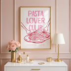 Pink Pasta Lover Club Wall Art, Italian Kitchen Print, Pasta Typography Poster, Feminine Foodie Decor, Cute Kitchen Printable, DIGITAL
