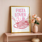 Pink Pasta Lover Club Wall Art, Italian Kitchen Print, Pasta Typography Poster, Feminine Foodie Decor, Cute Kitchen Printable, DIGITAL