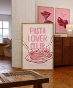 Pink Pasta Lover Club Wall Art, Italian Kitchen Print, Pasta Typography Poster, Feminine Foodie Decor, Cute Kitchen Printable, DIGITAL