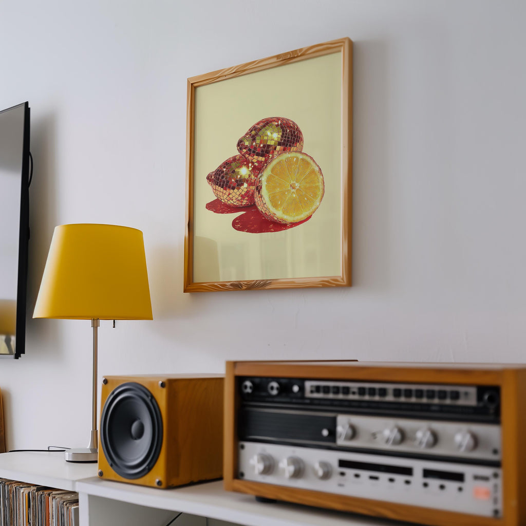 Disco Lemon Wall Art, Retro Citrus Poster, Funky Kitchen Print, Glitter Fruit Decor, Bar Cart Wall Art, Trendy Print, Digital Download
